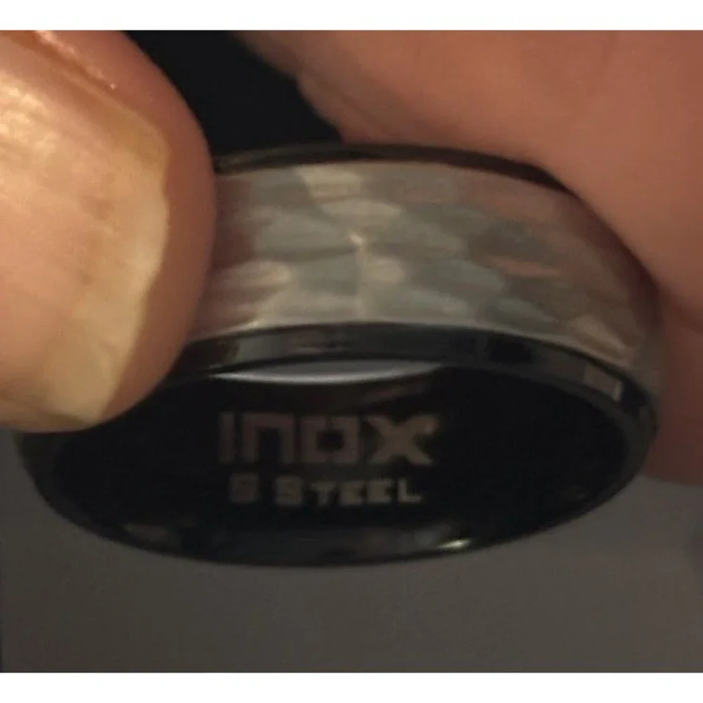 New Mens INOX Matte & Plated Black Textured Stainless Steel Ring $60 Sz 10 HOT!